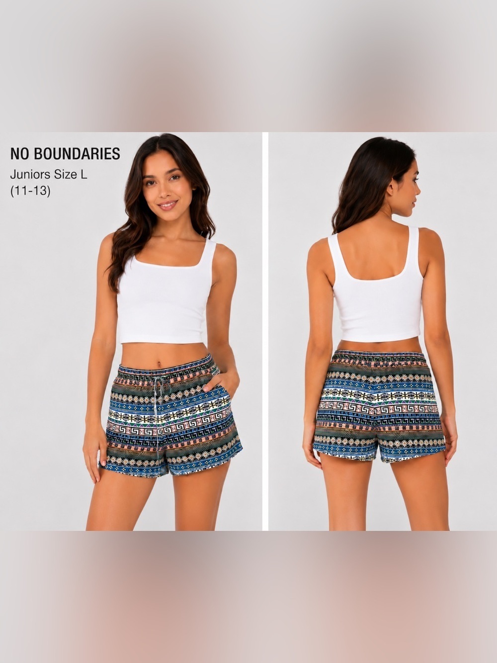 No Boundaries Juniors Tribal Print Drawstring Shorts Size L (11–13)
